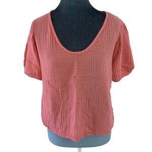 Velvet by Graham & Spencer Coastal Coral Gauze Puff Sleeve Scoop Neck Top XS
